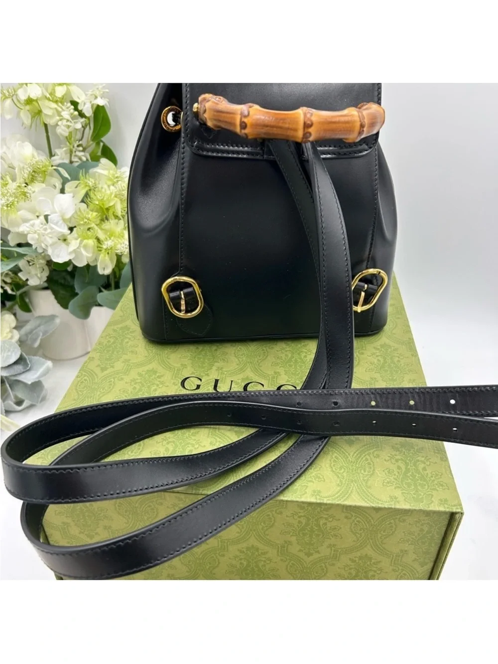 Gucci, leather bamboo backpack made in Italy NWT. Unisex.